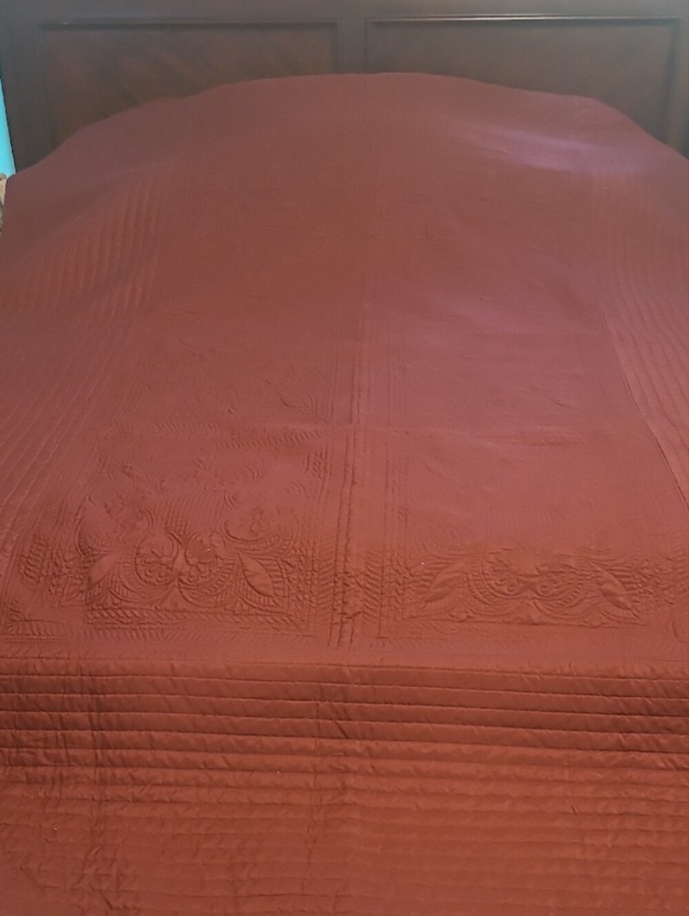 Warm Brown/burgundy Cutter Quilted Coverlet with Subtle Stitch Detailing